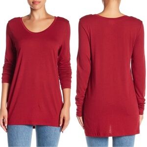 ABOUND Red Everyday Scoop Neck Long Sleeve Tshirt Size XXS Basic Wardrobe Staple